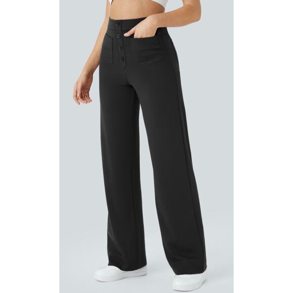 Halara high waisted black button straight leg casual work pants NWT XS - Picture 1 of 4